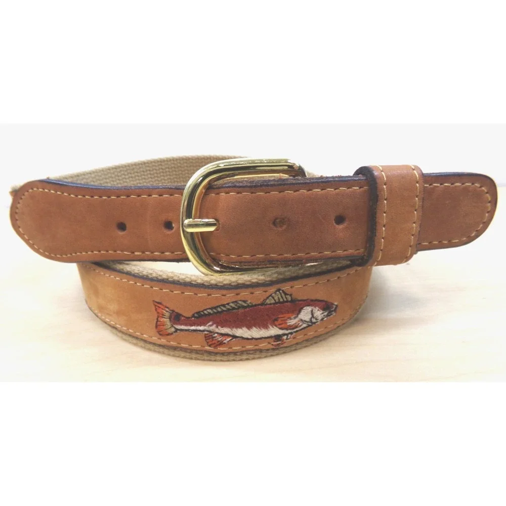 World Wide Sportsman Belt Brown Canvas & Leather Made‎ in USA Size 38